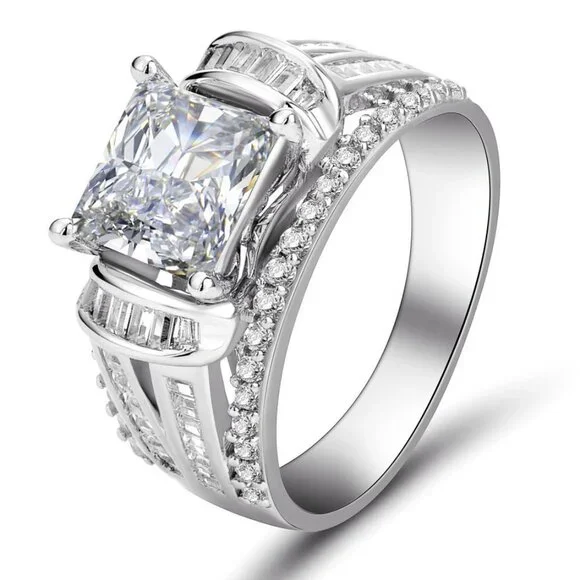 ▶Gorgeous Square CZ Princess Cut Trendy Engagement/Wedding Ring, K989